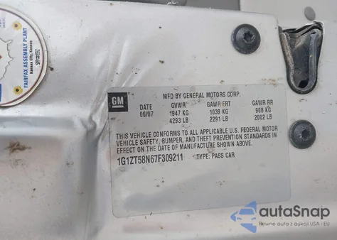 2007 Chevrolet Malibu Lt z USA, uszkodzony, nr VIN 1G1ZT58N67F309211